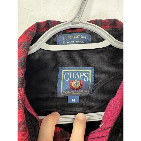 Chaps Ralph Lauren Flannel Ski Pass Shirt Mens Medium Red Black Plaid Vintage - Picture 5 of 9